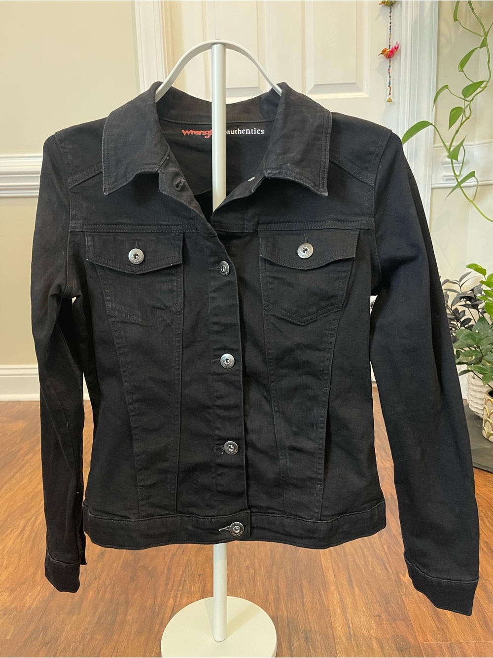Wrangler Authentics Black Denim Jacket – Size Small – Classic Trucker Style